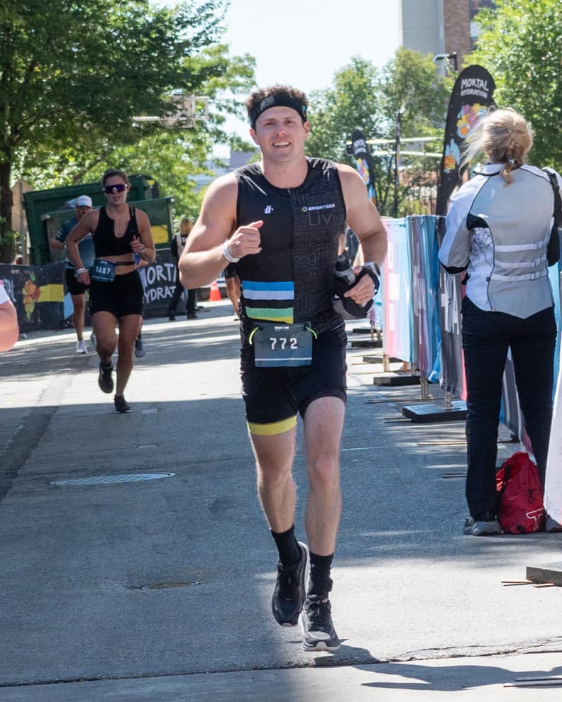 Thumbs up during 70.3 run