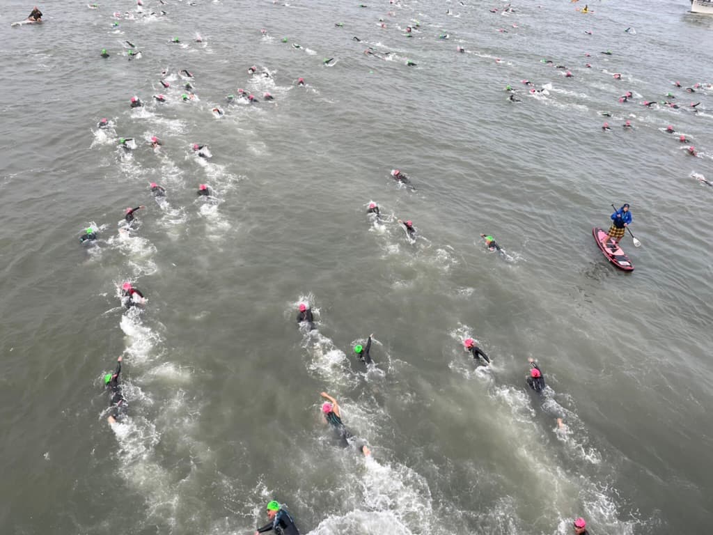Mass swim start from Alcatraz