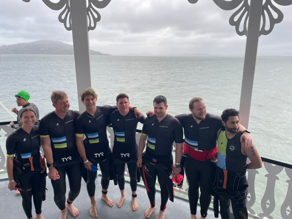 Team Brightside in wetsuits before swim