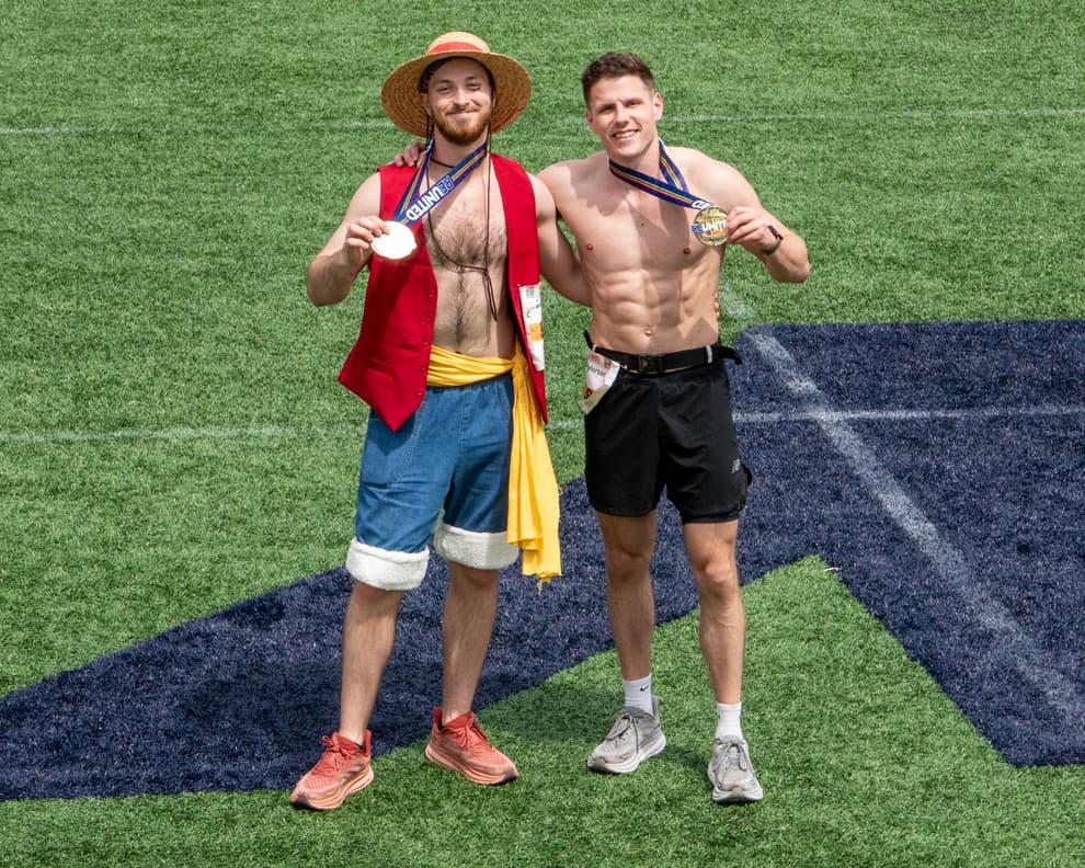 Post-race with friend on the field