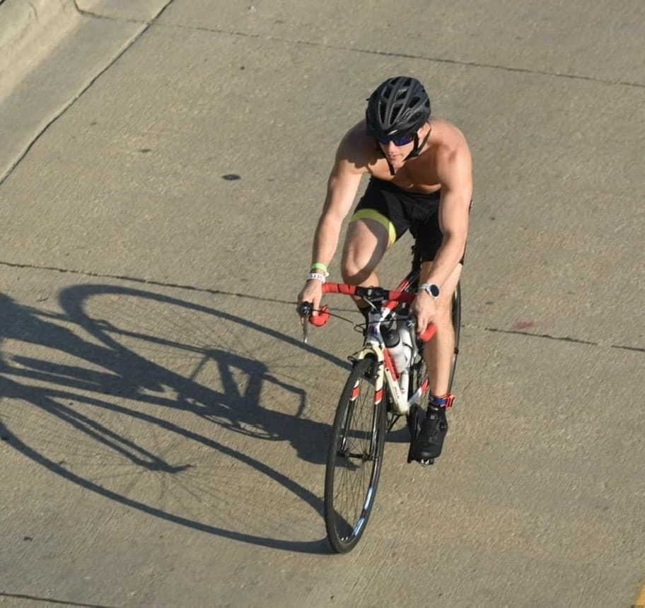 Aerial view biking at Chicago Tri