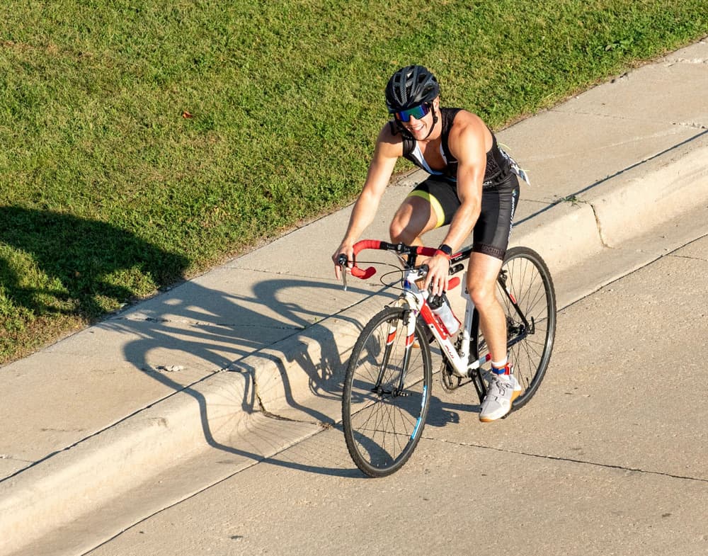 Biking along the curb at Chicago Tri