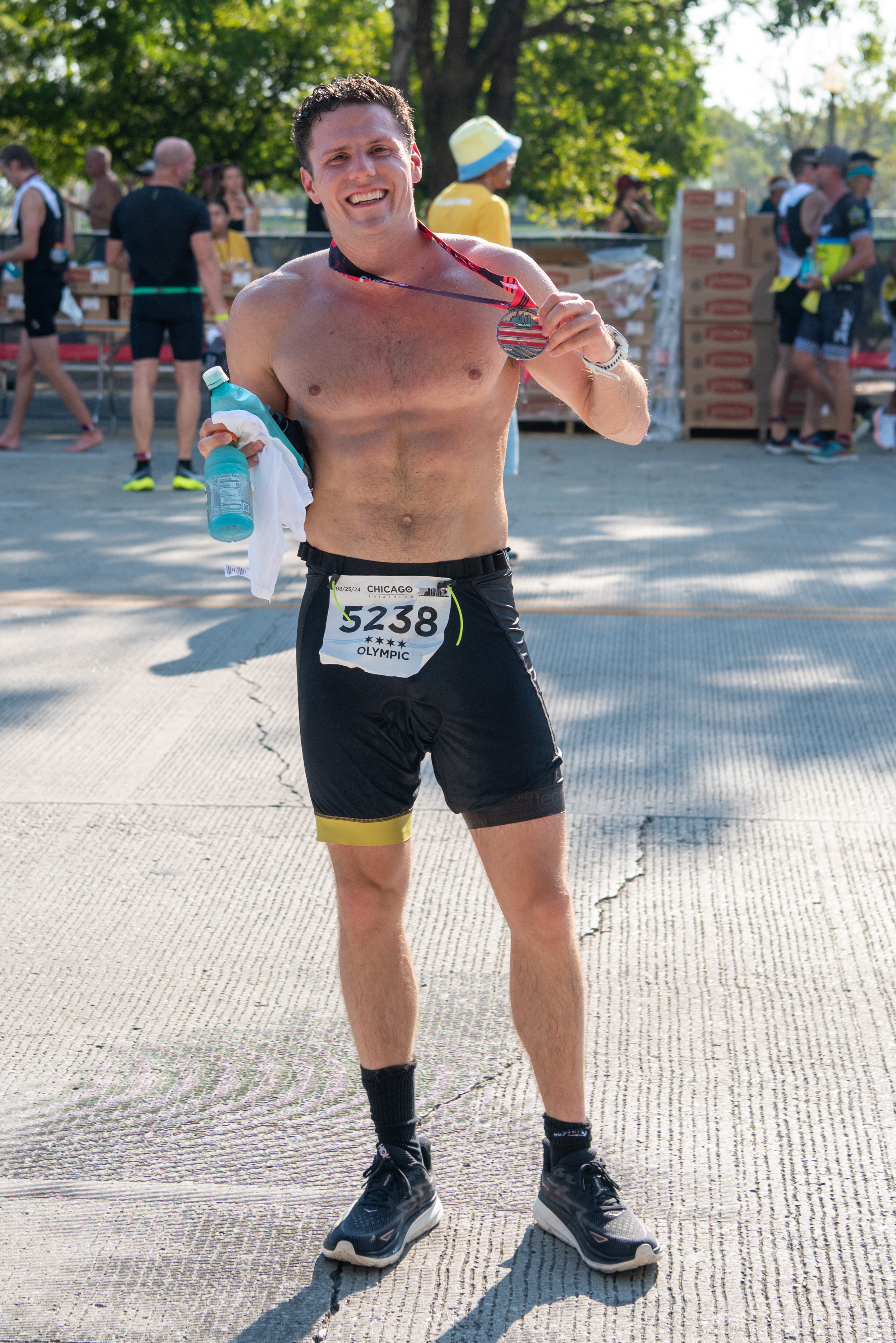 Showing off Chicago Tri medal