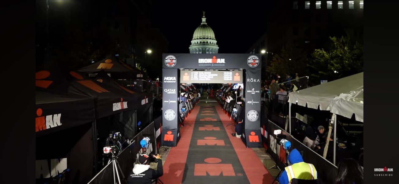 Ironman finish arch at night
