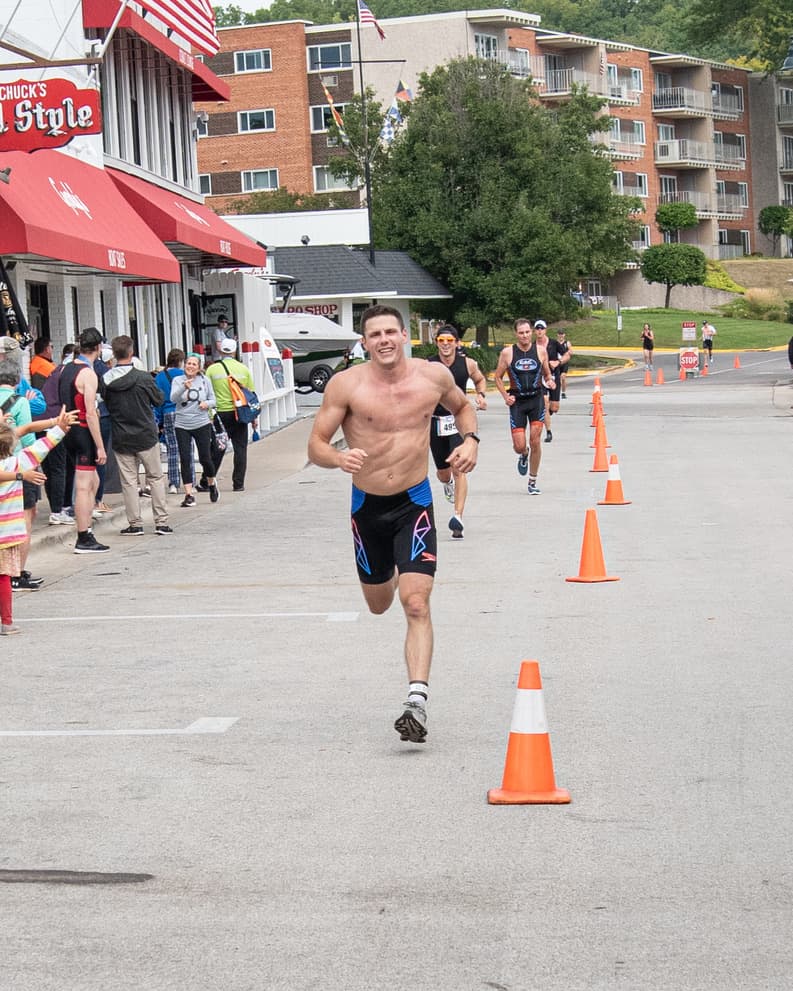 Running through town at Lake Geneva Tri