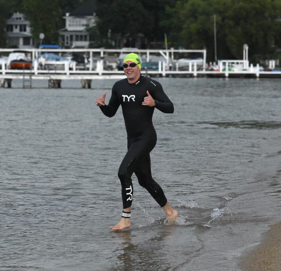 Thumbs up exiting Lake Geneva swim