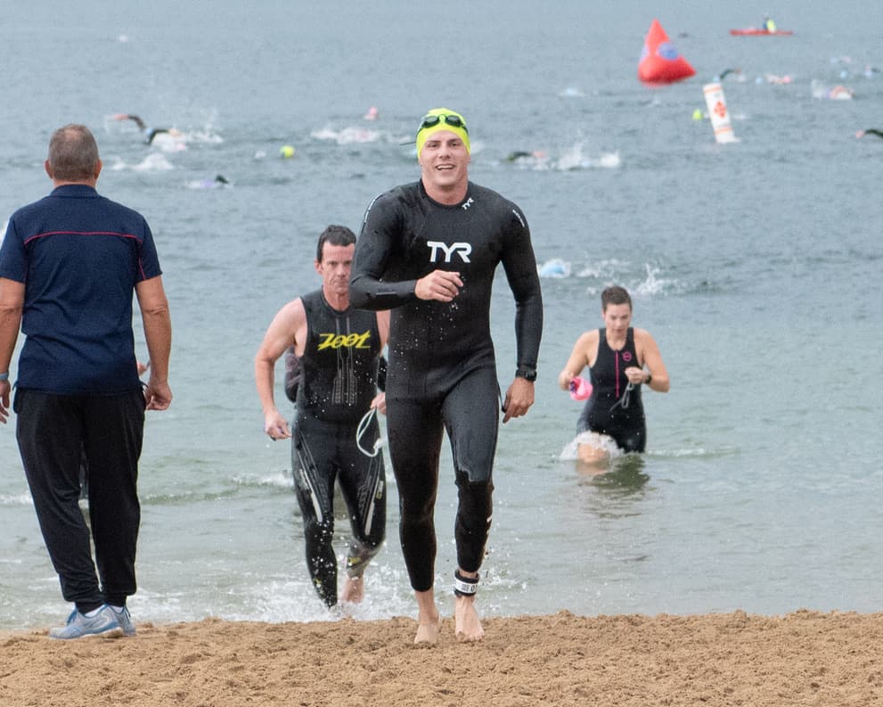 Leading the pack out of the swim