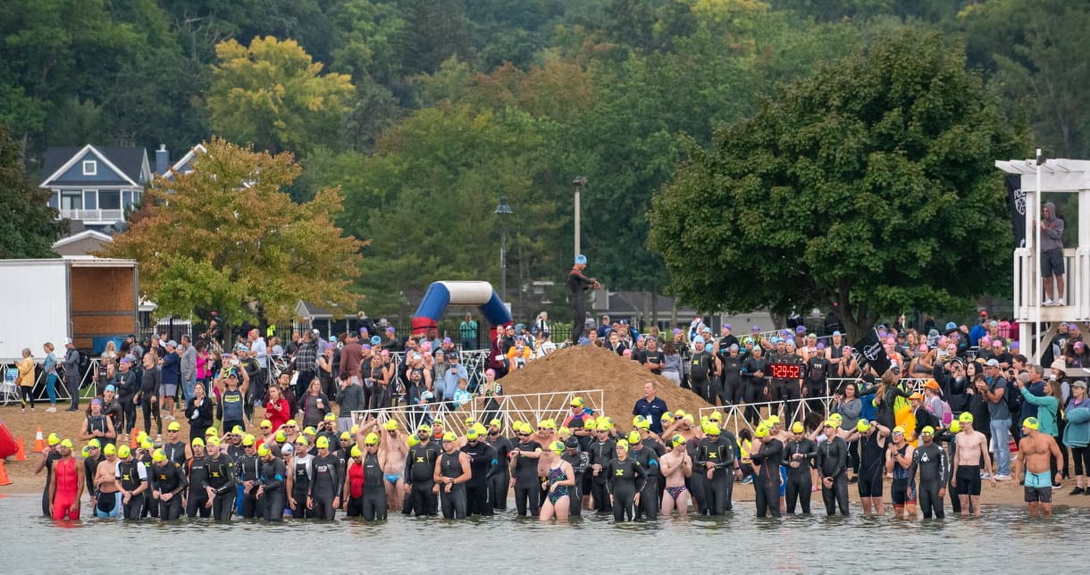 Swim start at Lake Geneva Triathlon